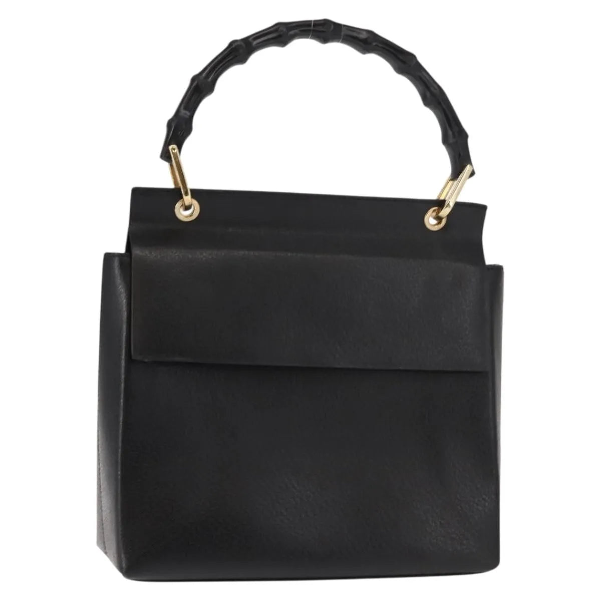 Gucci Vintage Bamboo Handle Leather Black Leather Handbag (Pre-Owned)