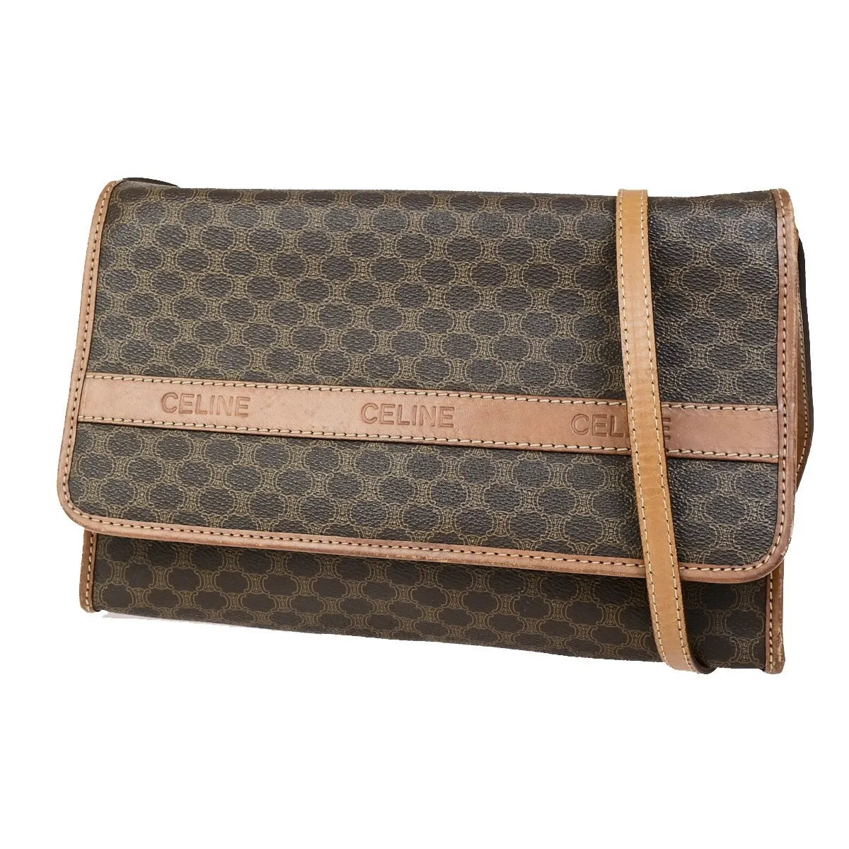 Celine Vintage Macadam Canvas And Leather Brown Canvas Shoulder Bag Bag (Pre-Owned)