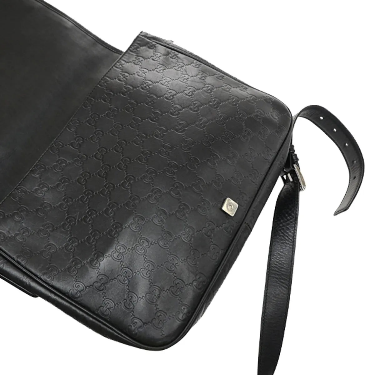 Gucci Flap Messenger Bag (Outlet) Guccissima Leather Black Leather Shoulder Bag Bag (Pre-Owned)