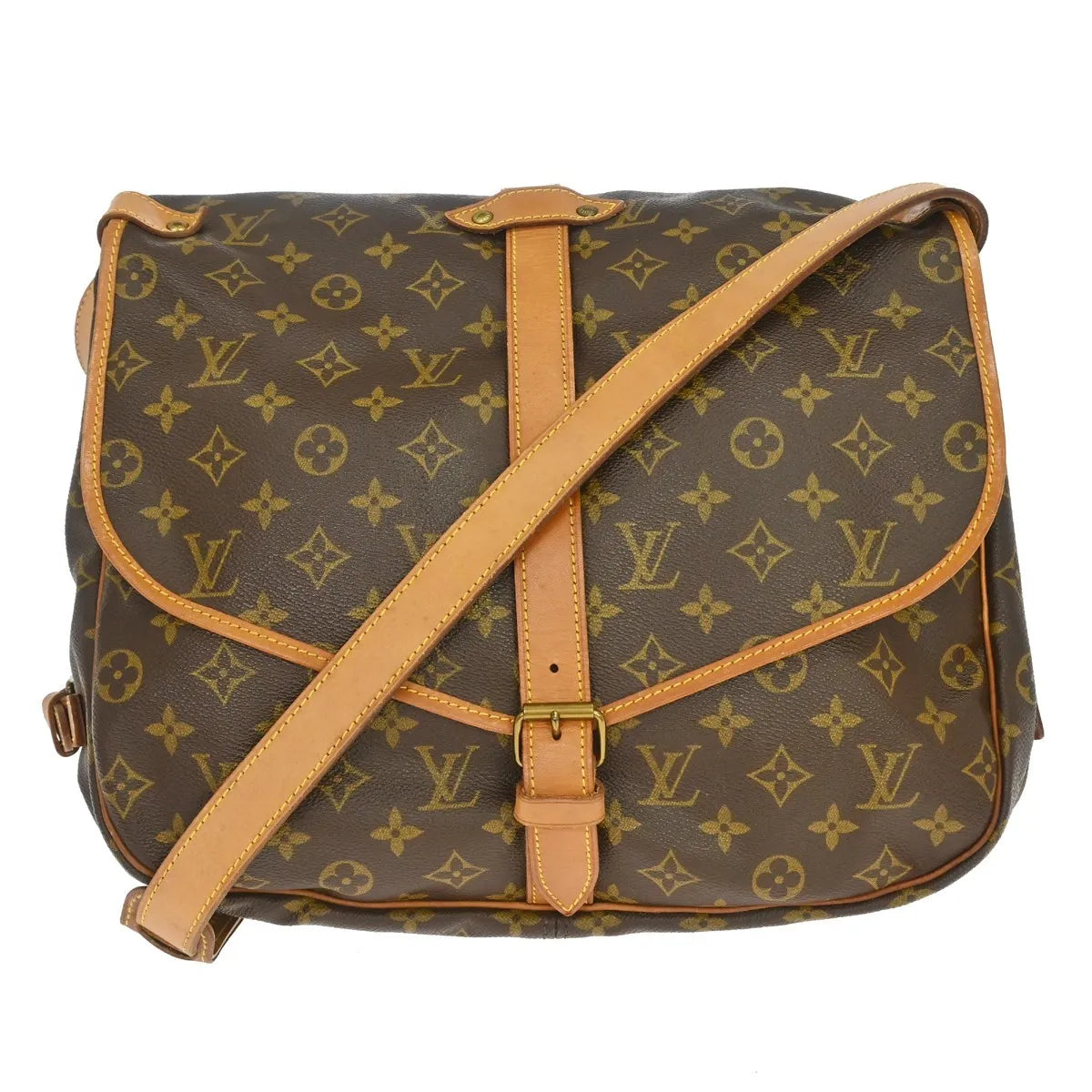 Louis Vuitton Saumur Handbag Monogram Canvas Brown Canvas Shoulder Bag Bag (Pre-Owned)