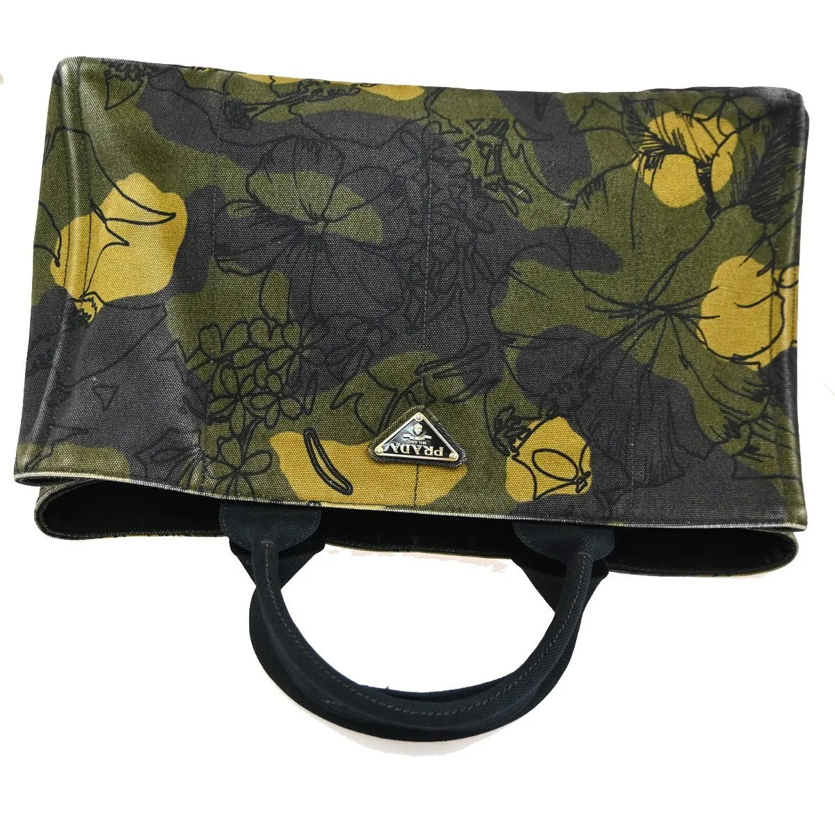 Prada Canapa Tote Printed Canvas Green Canvas Tote Bag Bag (Pre-Owned)