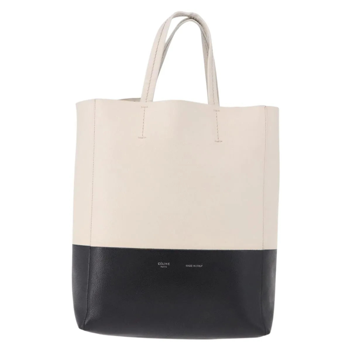 Celine Vertical Bi-Cabas Tote Leather White Leather Tote Bag Bag (Pre-Owned)