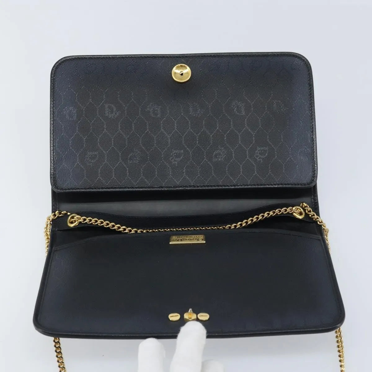 Christian Dior Vintage Honeycomb Chain Canvas Black Canvas Shoulder Bag Bag (Pre-Owned)