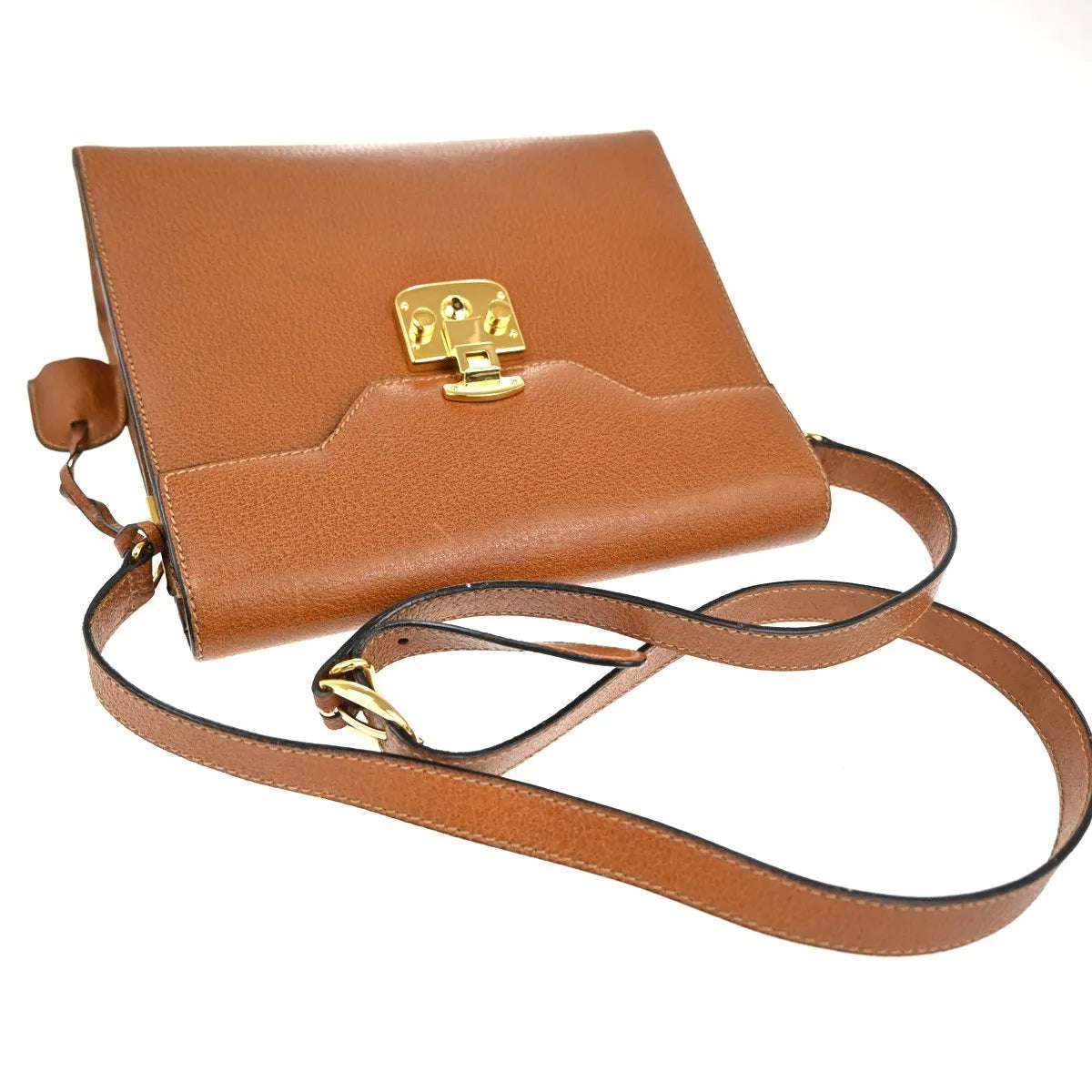 Gucci Vintage Lady Lock Top Handle Leather Brown Leather Shoulder Bag Bag (Pre-Owned)