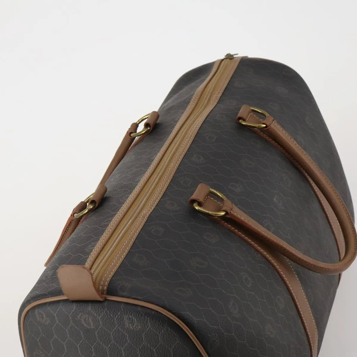 Christian Dior Vintage Honeycomb Boston Canvas And Leather Black Canvas Travel Bag Bag (Pre-Owned)