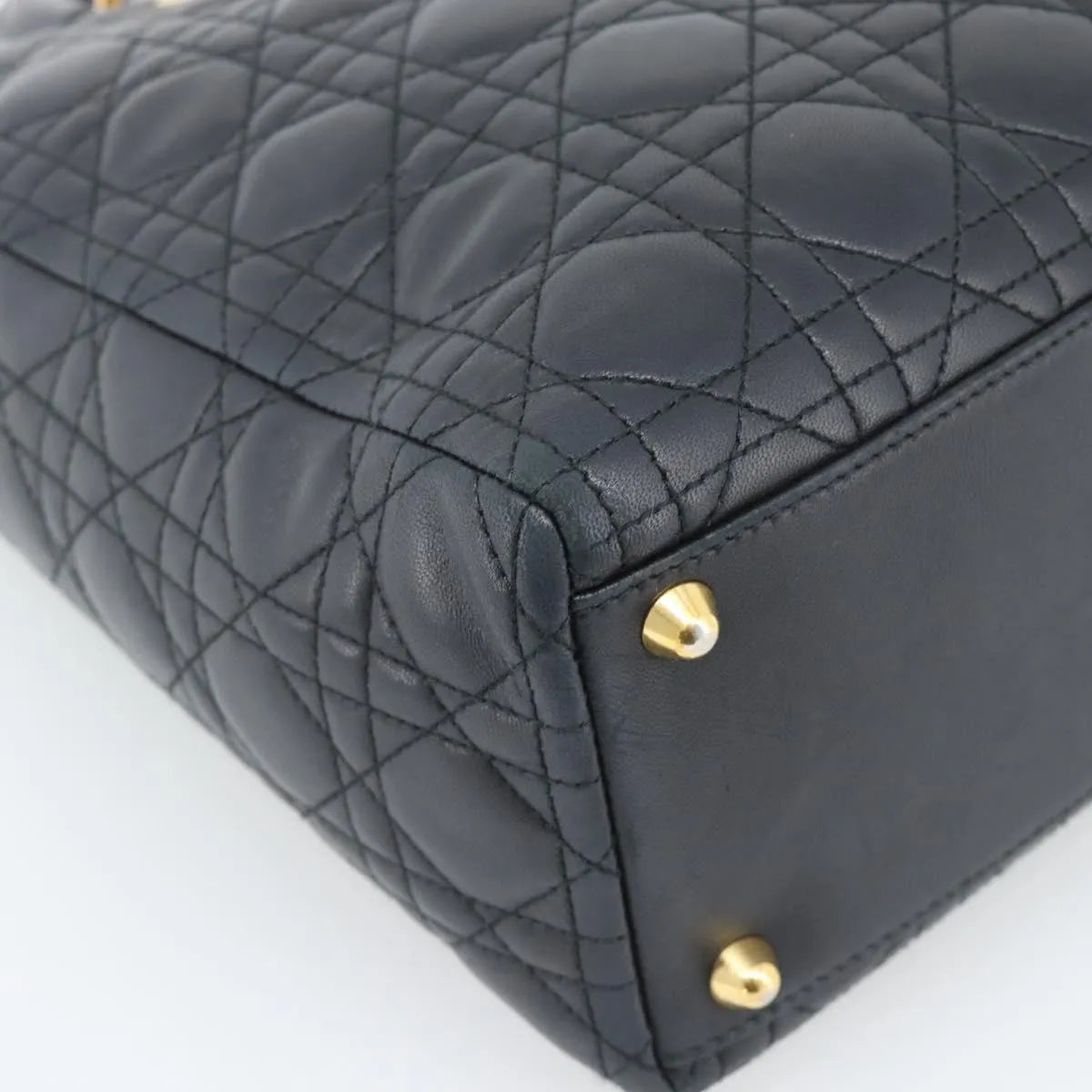 Christian Dior Lady Dior Cannage Quilt Lambskin Black Leather Handbag (Pre-Owned)