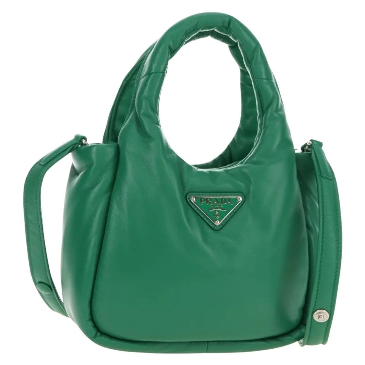 Prada Padded Soft Tote Leather Green Leather Handbag (Pre-Owned)