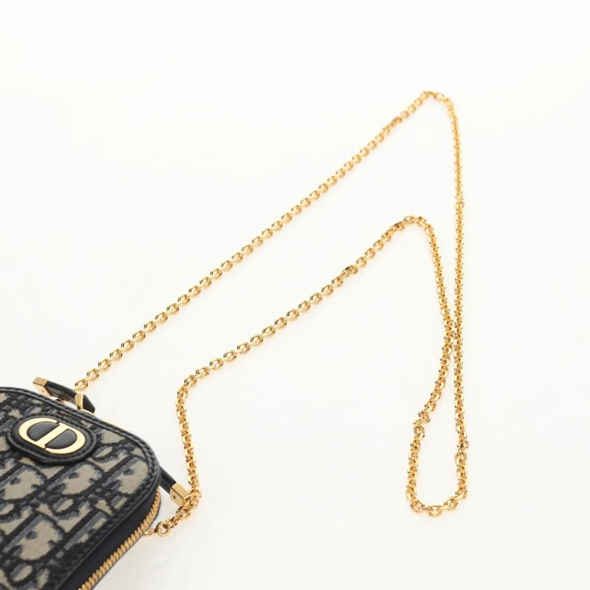 Christian Dior 30 Montaigne Phone Holder On Chain Oblique Canvas Navy Canvas Clutche & Pouche Bag (Pre-Owned)