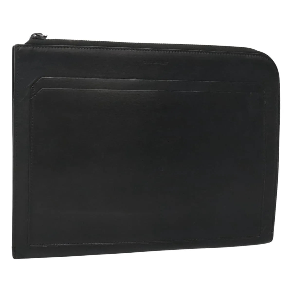 Saint Laurent Zip Pocket Leather Black Leather Clutche & Pouche Bag (Pre-Owned)