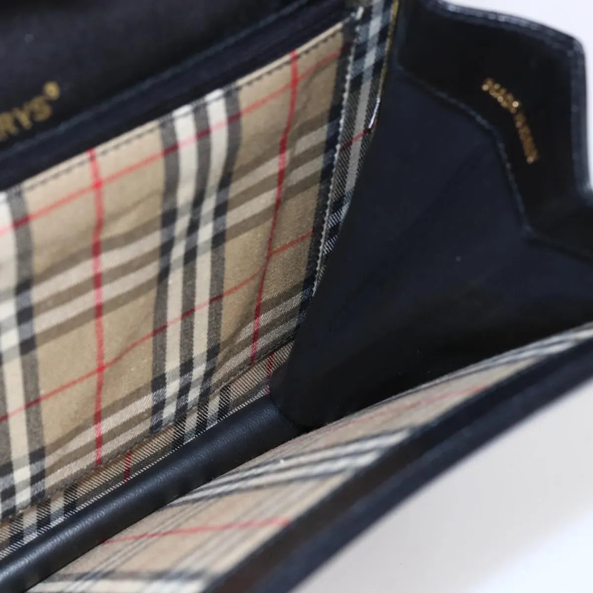 Burberry Nova Check Shoulder Bag Leather Black Leather Shoulder Bag Bag (Pre-Owned)