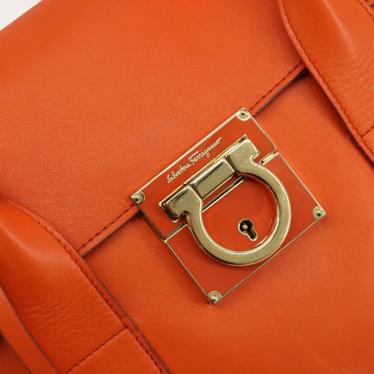 Salvatore Ferragamo Sookie Satchel Leather Orange Leather Handbag (Pre-Owned)