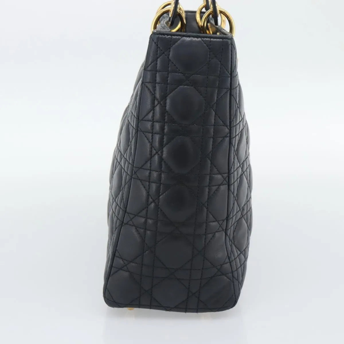 Christian Dior Lady Dior Cannage Quilt Lambskin Black Leather Handbag (Pre-Owned)