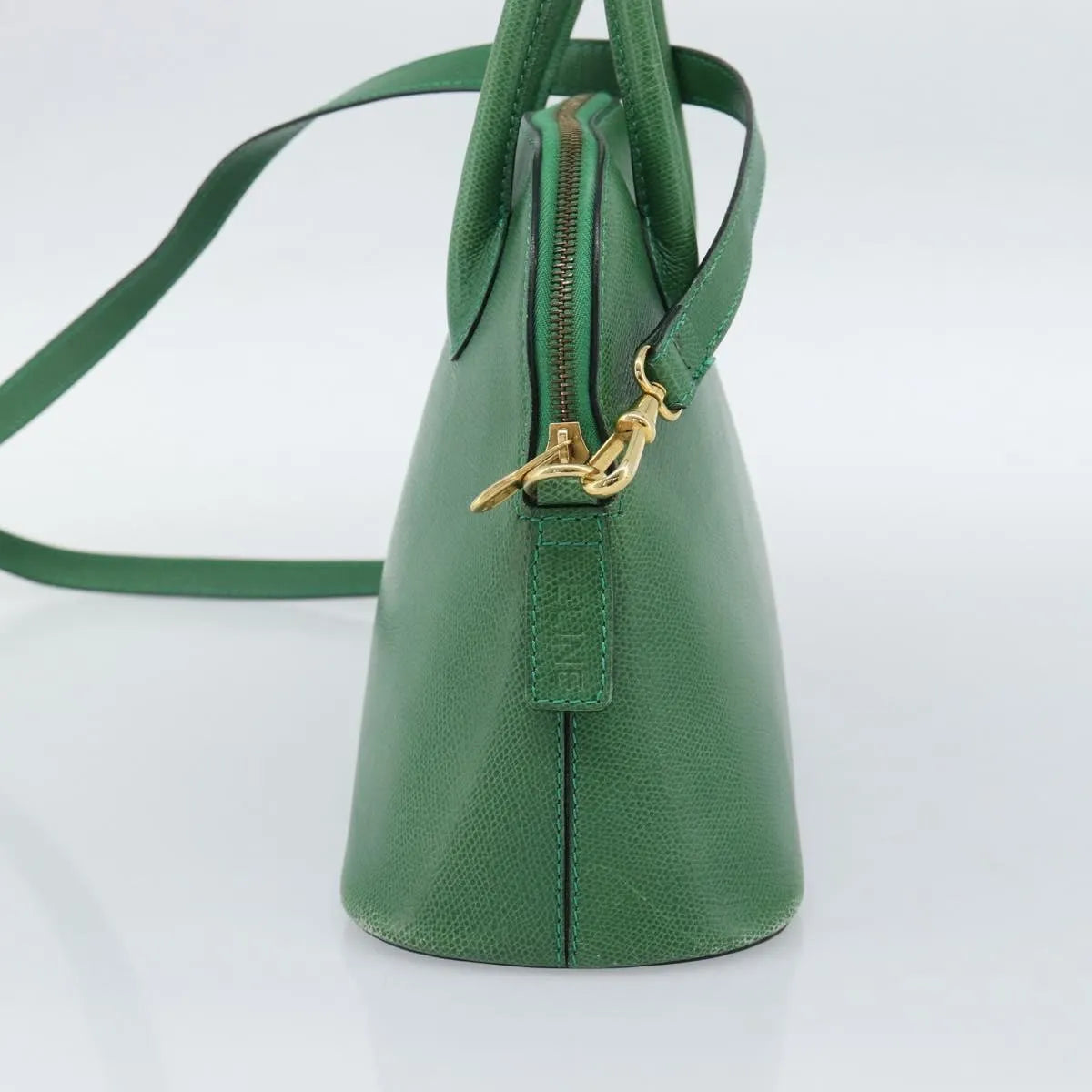 Celine Vintage Convertible Bowler Leather Green Leather Handbag (Pre-Owned)