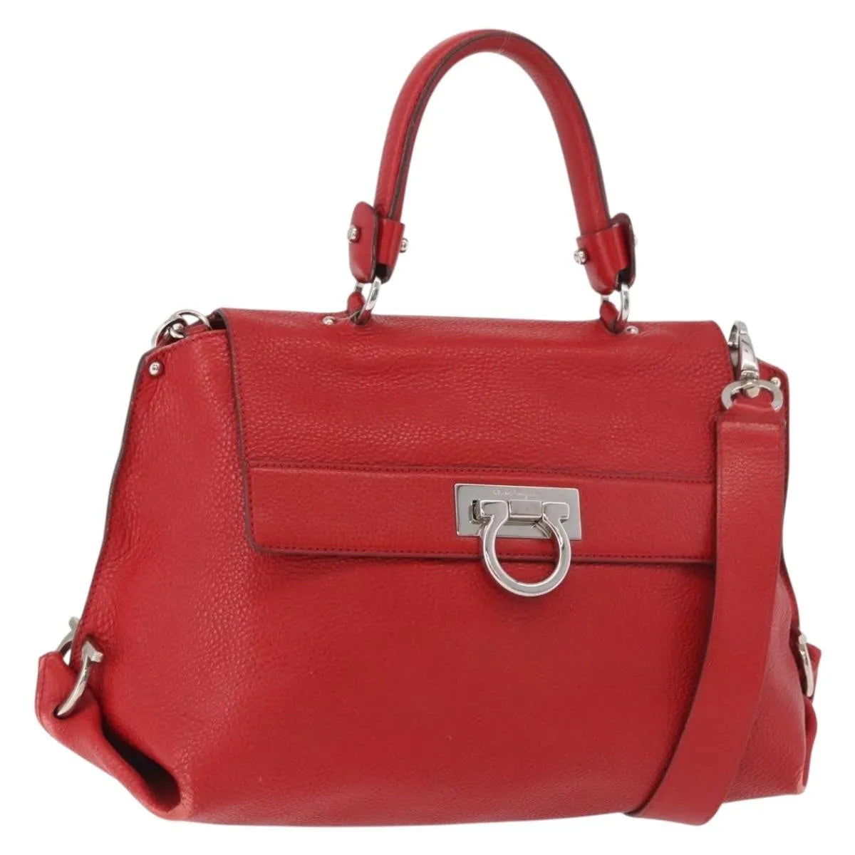 Salvatore Ferragamo Sofia Satchel Grainy Leather Red Leather Handbag (Pre-Owned)