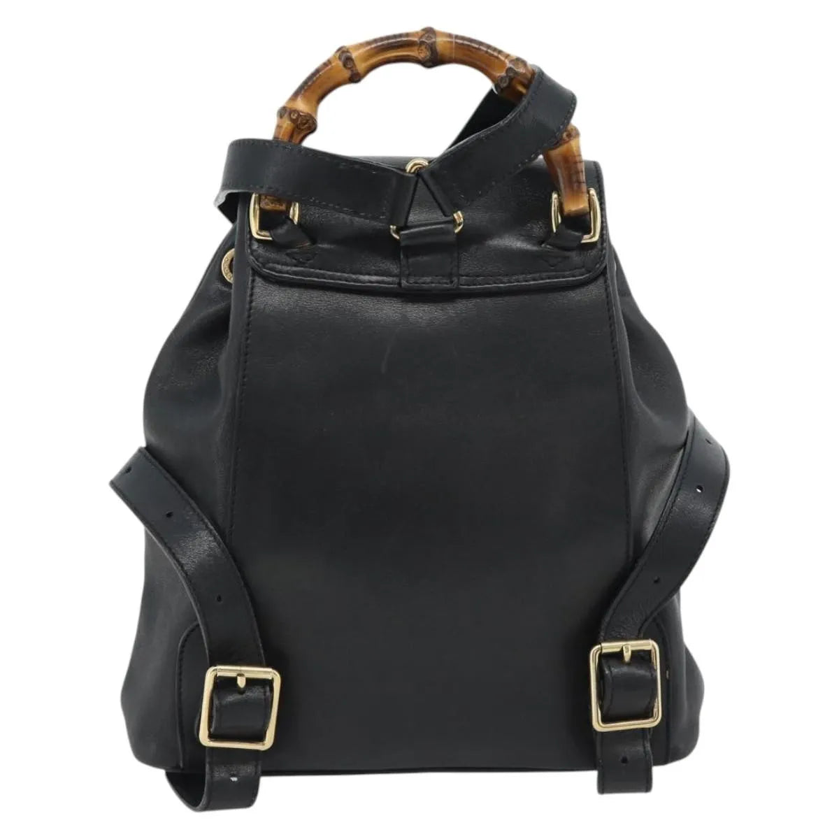 Gucci Vintage Bamboo Leather Black Leather Backpack Bag (Pre-Owned)