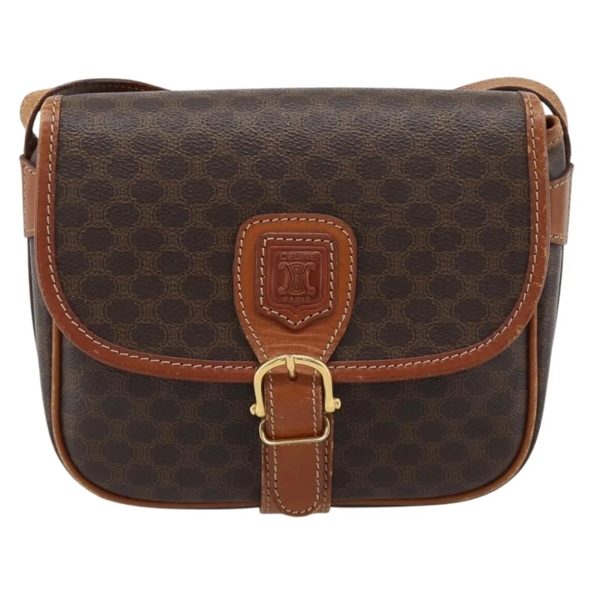 Celine Vintage Macadam Canvas Brown Canvas Shoulder Bag Bag (Pre-Owned)