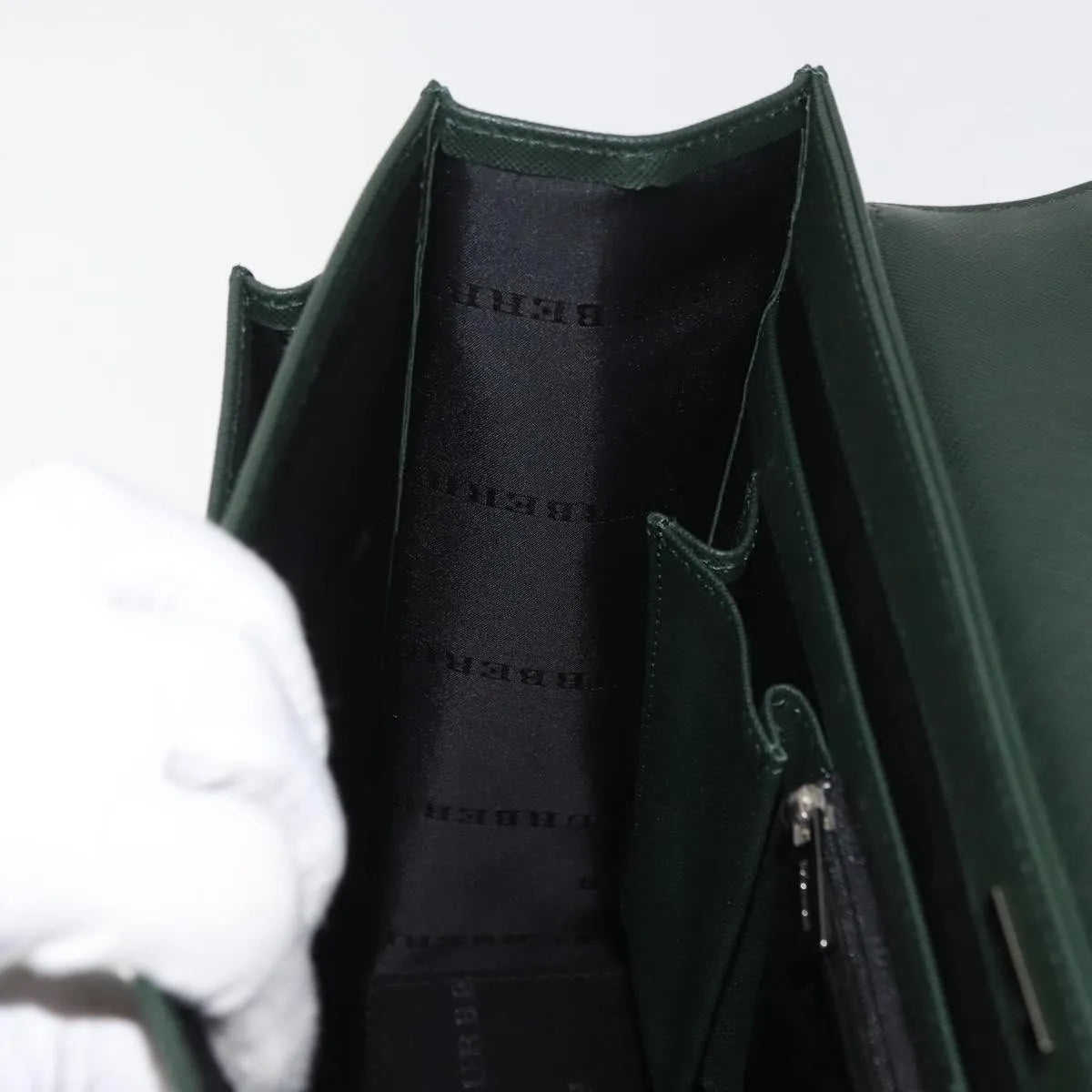 Burberry Briefcase Leather Green Leather Briefcase Bag (Pre-Owned)