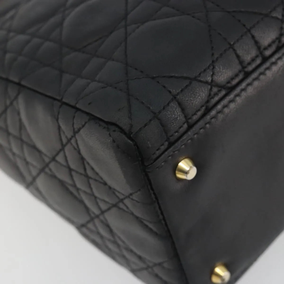 Christian Dior Vintage Lady Dior Cannage Quilt Lambskin Black Leather Handbag (Pre-Owned)