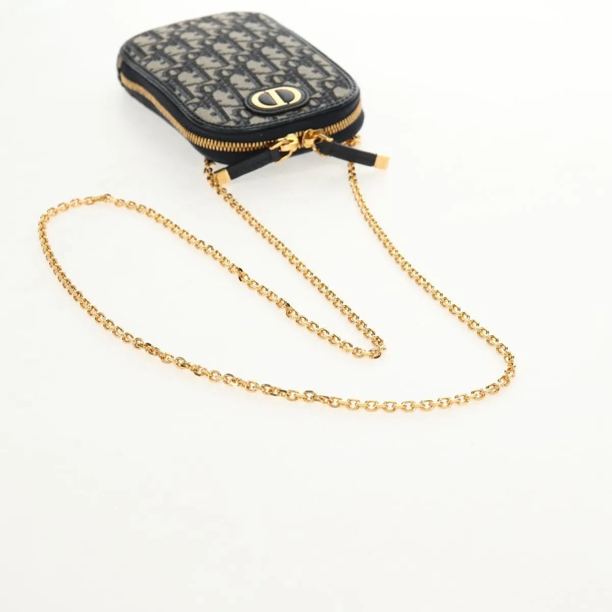 Christian Dior 30 Montaigne Phone Holder On Chain Oblique Canvas Navy Canvas Clutche & Pouche Bag (Pre-Owned)