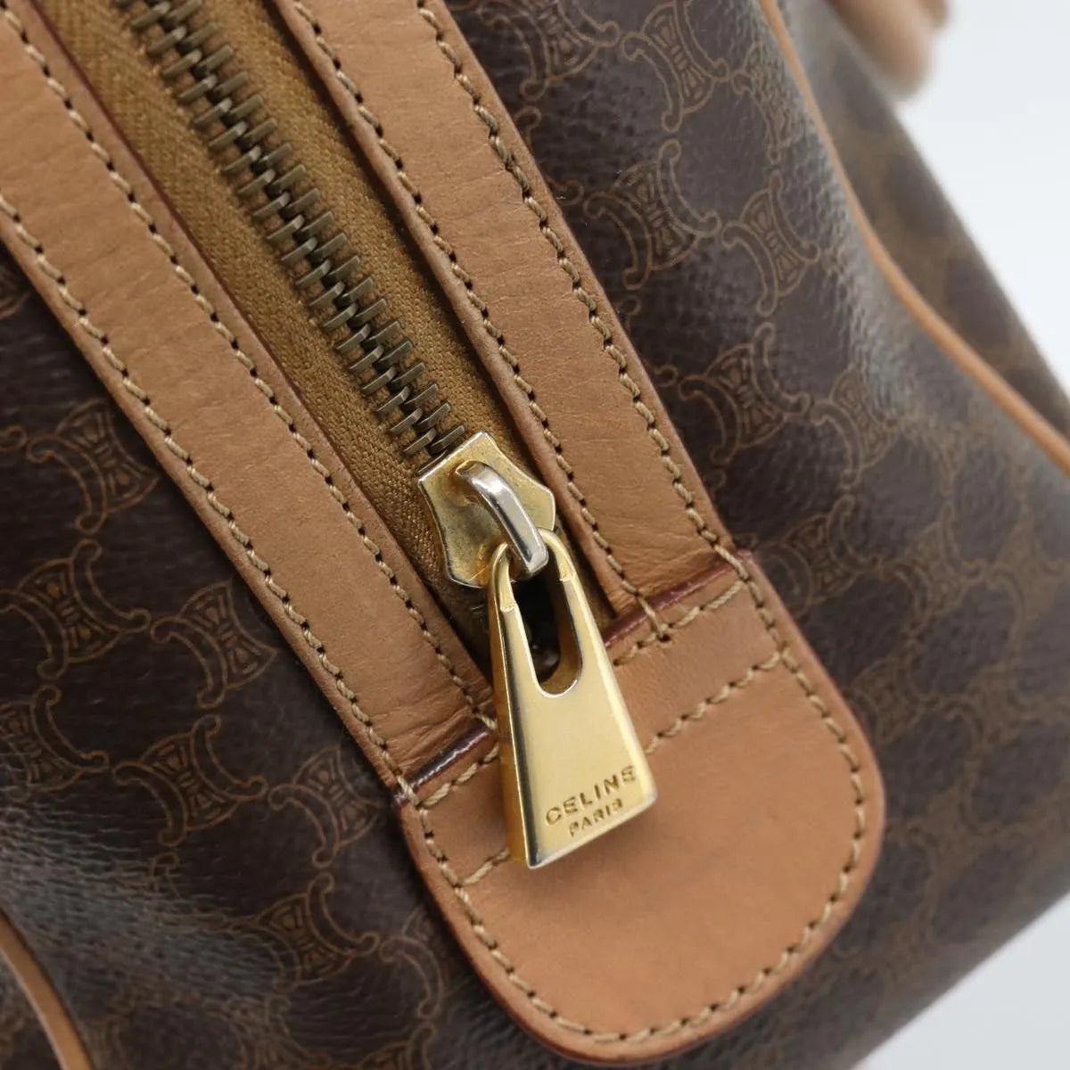 Celine Vintage Macadam Boston Canvas And Leather Brown Pvc Handbag (Pre-Owned)