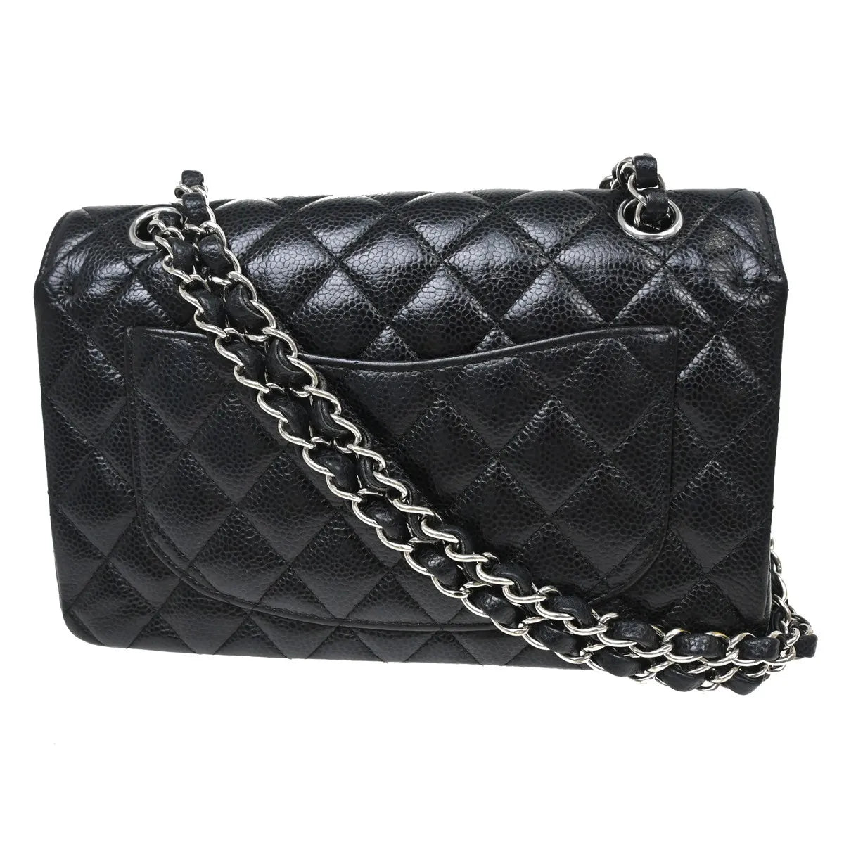 Chanel Vintage Classic Double Flap Quilted Caviar Black Calfskin Handbag (Pre-Owned)