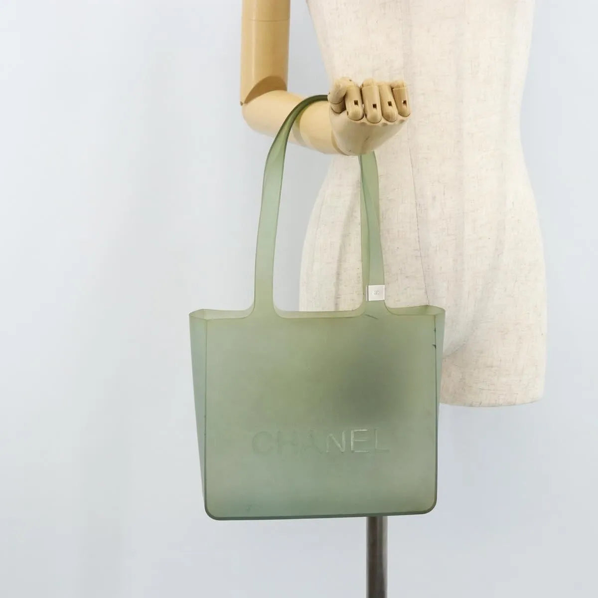 Chanel Vintage Logo Tote Plastic Green Plastic Tote Bag Bag (Pre-Owned)