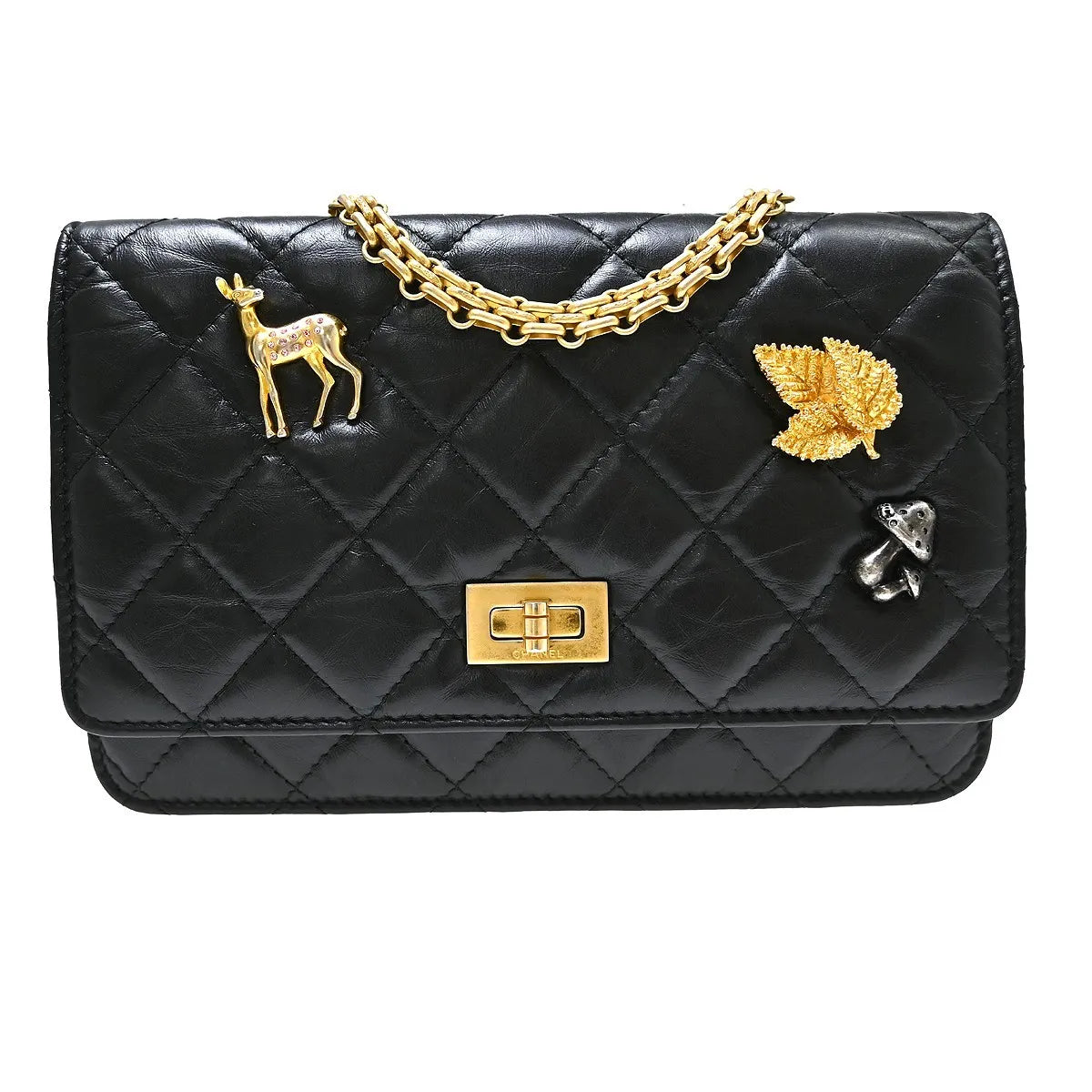 Chanel Lucky Charms Reissue 2.55 Wallet On Chain Quilted Calfskin Black Leather Shoulder Bag Bag (Pre-Owned)