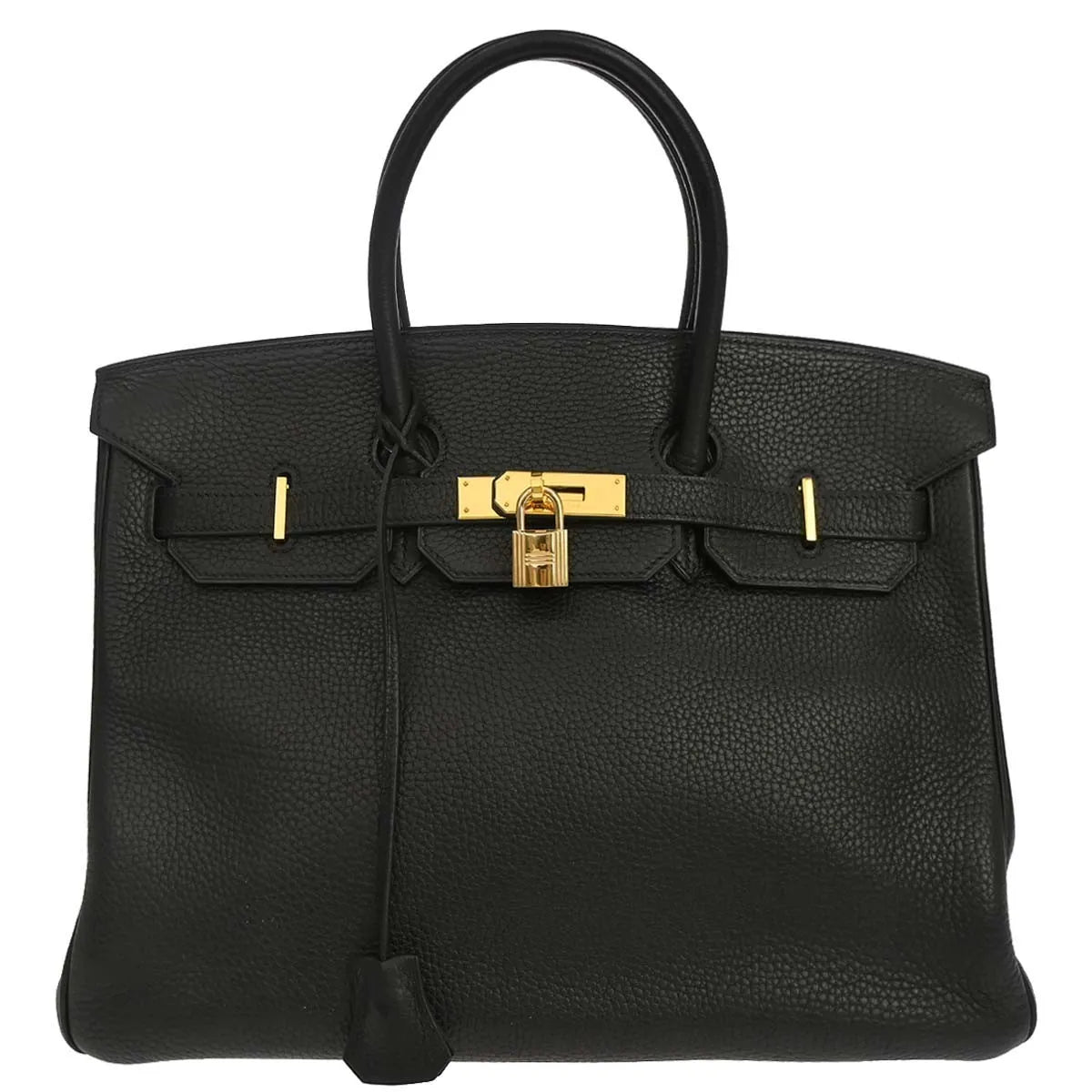 Hermes Birkin Handbag Taurillon Clemence Black Leather Handbag (Pre-Owned)