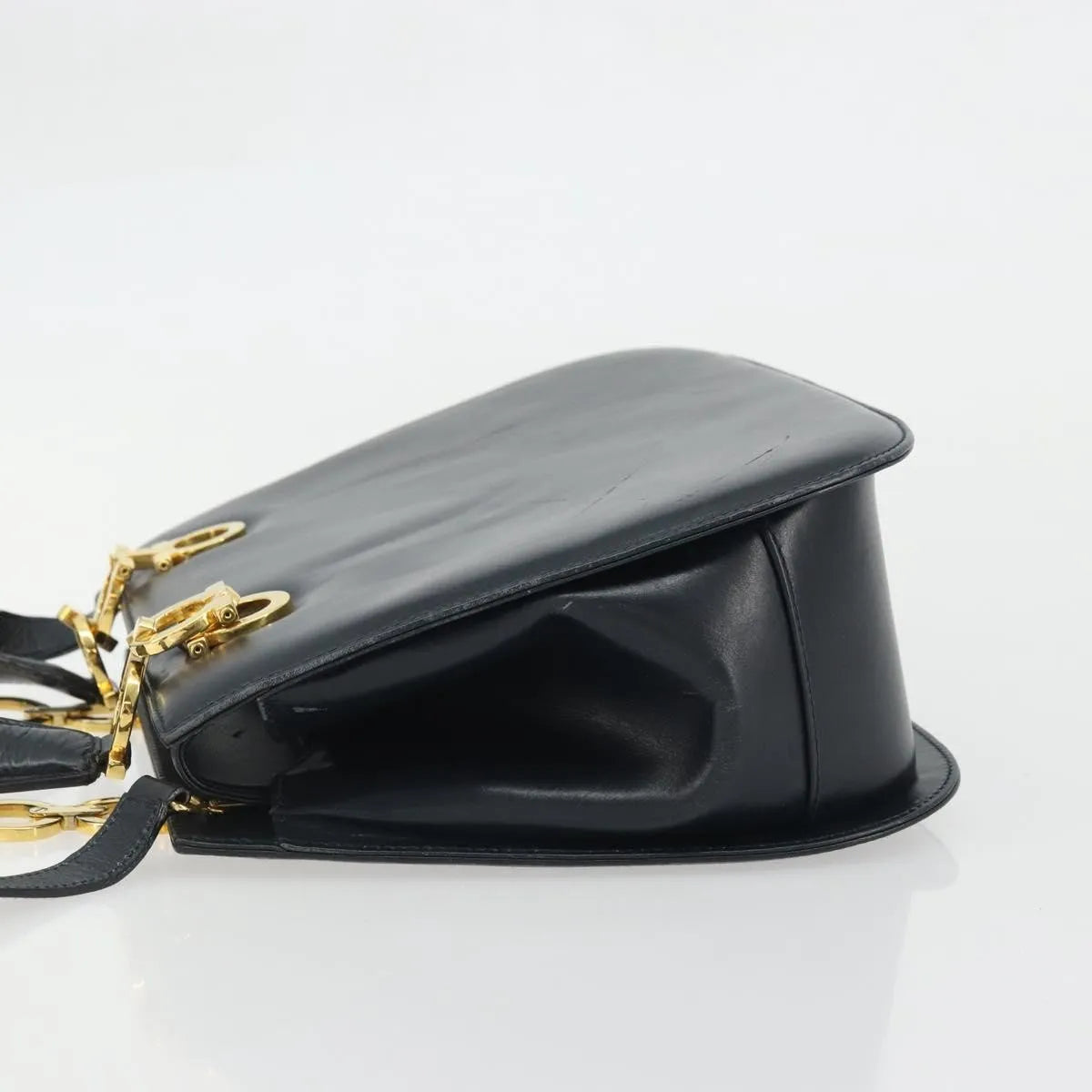 Salvatore Ferragamo Gancini Leather Navy Leather Handbag (Pre-Owned)