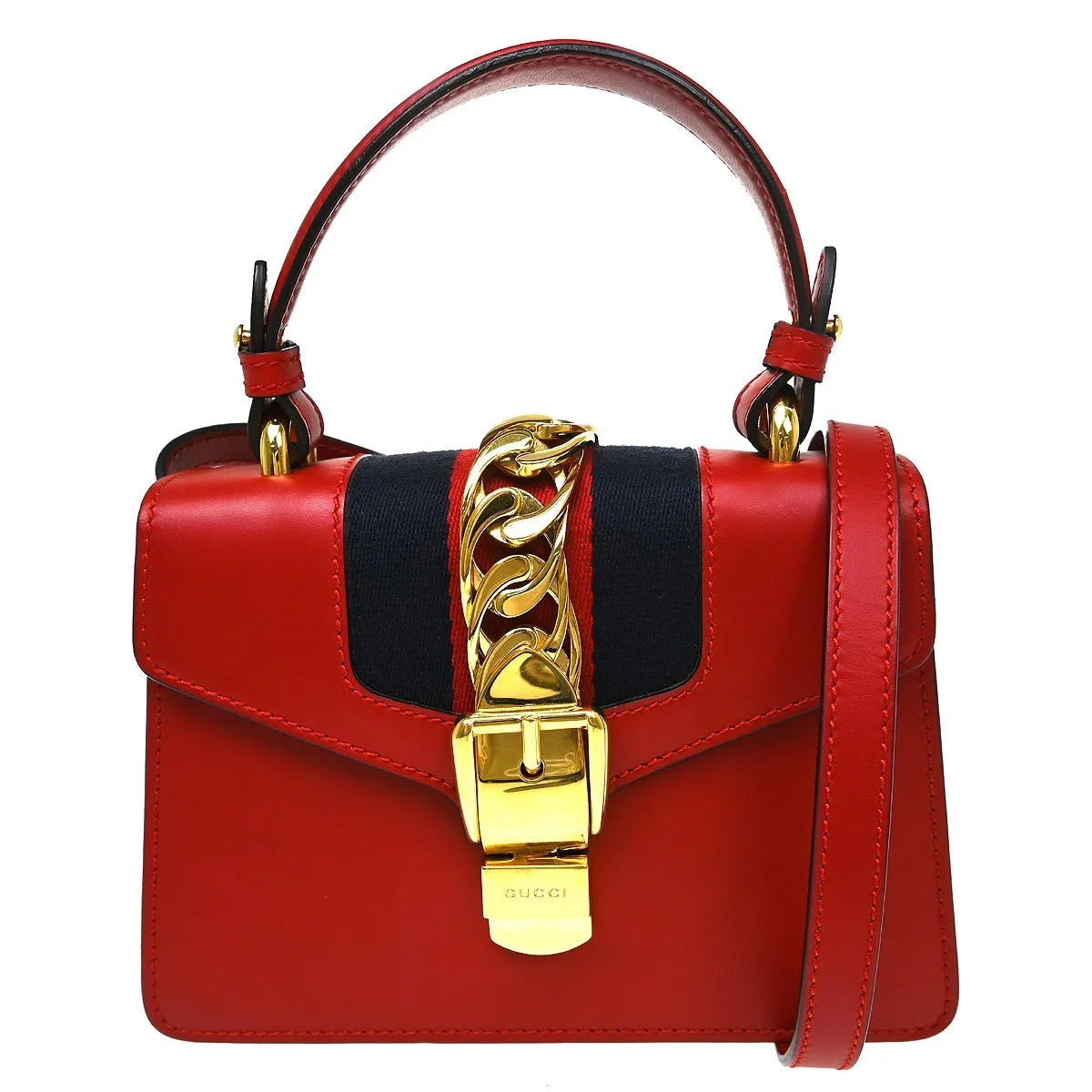 Gucci Sylvie Leather Red Leather Shoulder Bag Bag (Pre-Owned)