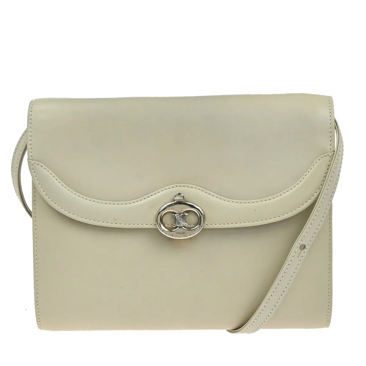 Celine Vintage Leather White Leather Shoulder Bag Bag (Pre-Owned)