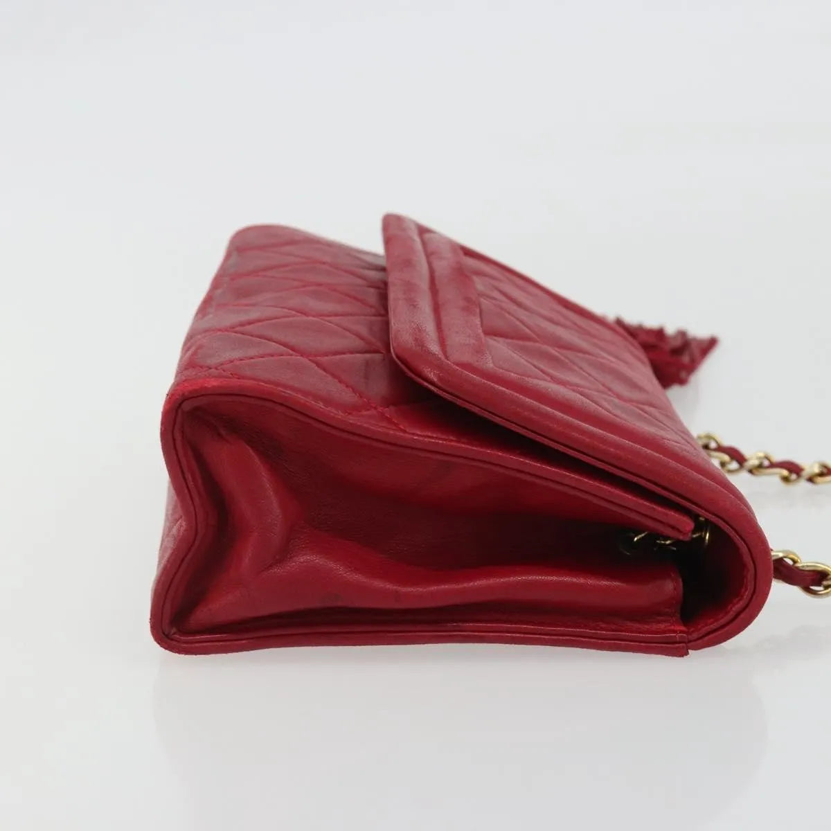 Chanel Vintage Tassel Flap Quilted Lambskin Red Leather Shoulder Bag Bag (Pre-Owned)