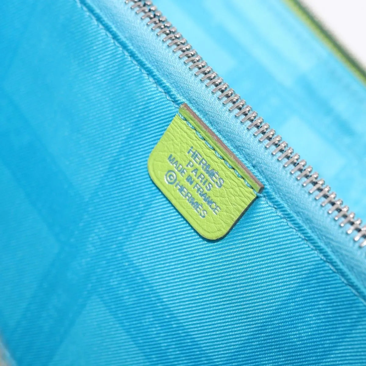 Hermes Azap Zip Around Wristlet Wallet With Lucky Strap Epsom Green Leather Wallets Accessory (Pre-Owned)
