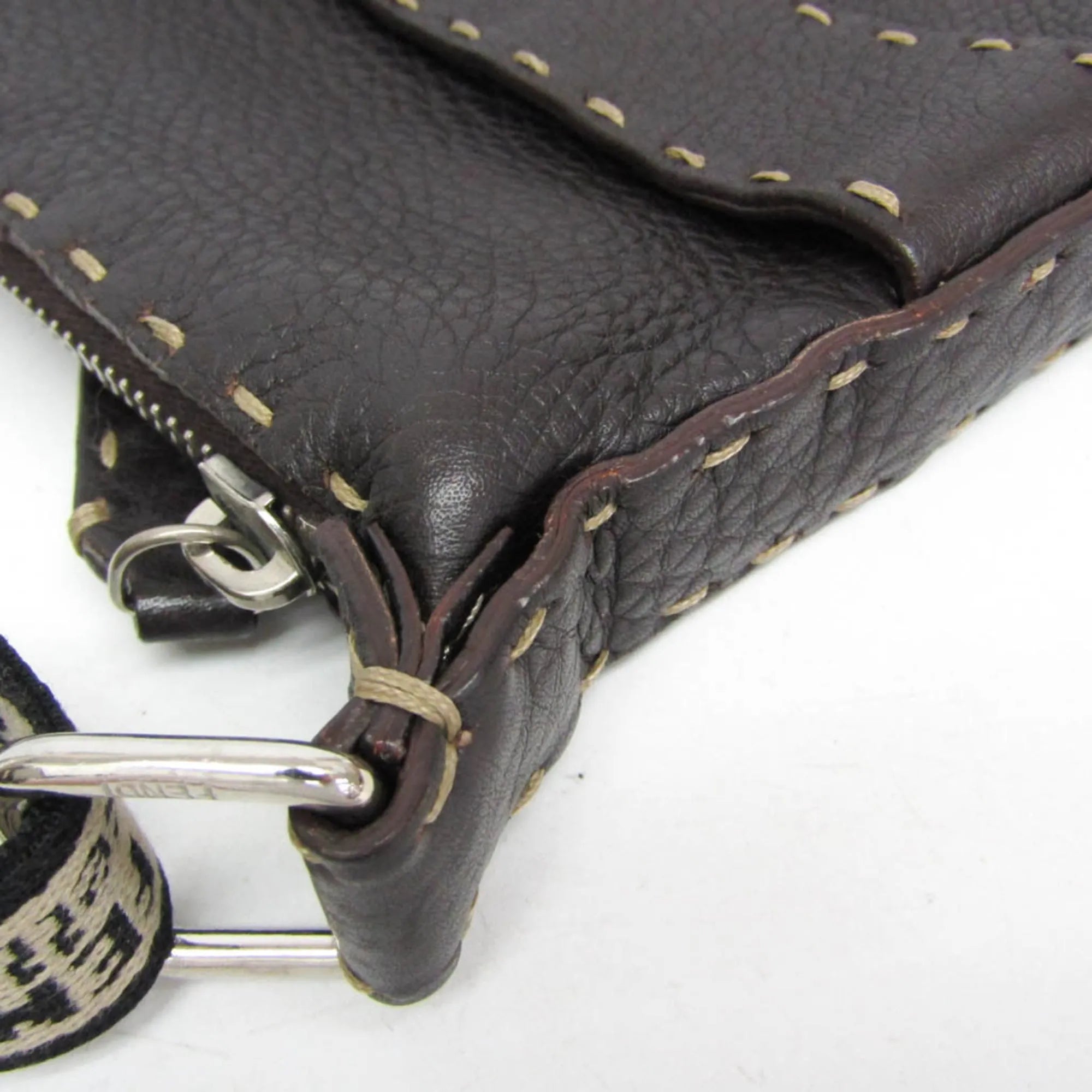 Fendi Vintage Selleria Zip Messenger Leather Brown Leather Shoulder Bag Bag (Pre-Owned)
