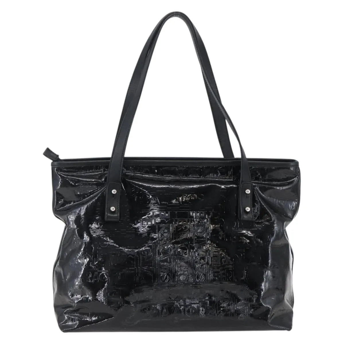 Salvatore Ferragamo Vintage Patent Leather Black Patent_Leather Tote Bag Bag (Pre-Owned)