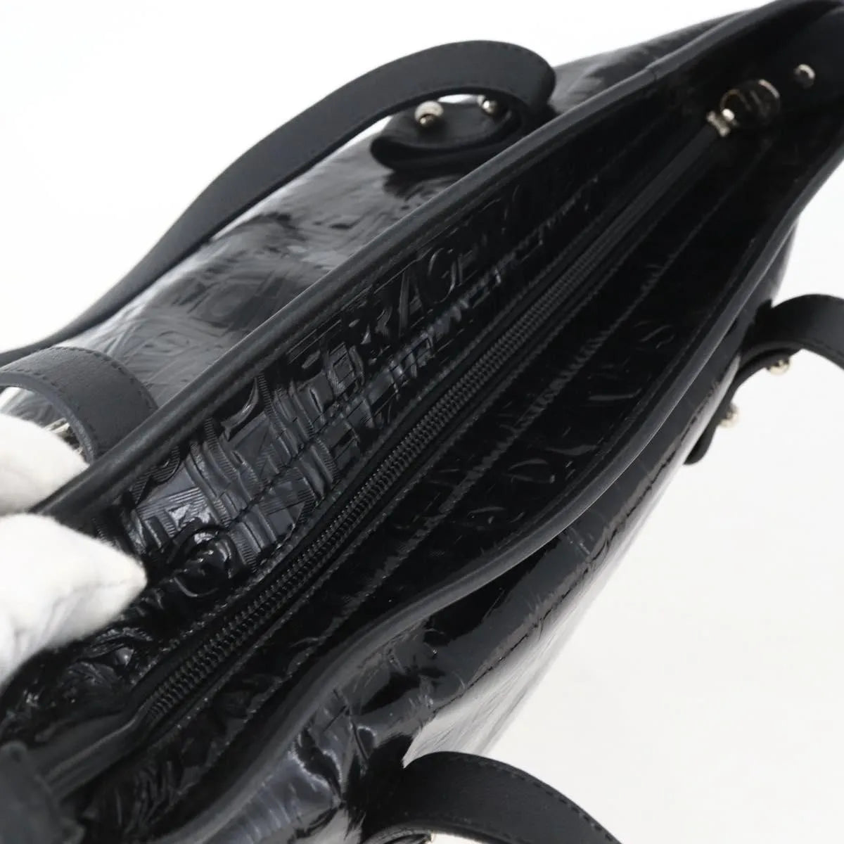Salvatore Ferragamo Vintage Patent Leather Black Patent_Leather Tote Bag Bag (Pre-Owned)