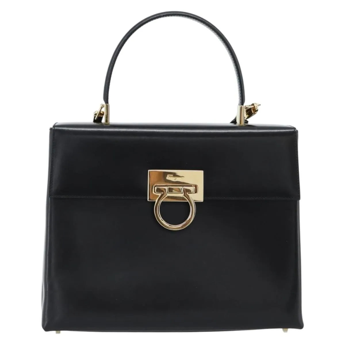 Salvatore Ferragamo Convertible Top Handle Leather Black Leather Handbag (Pre-Owned)