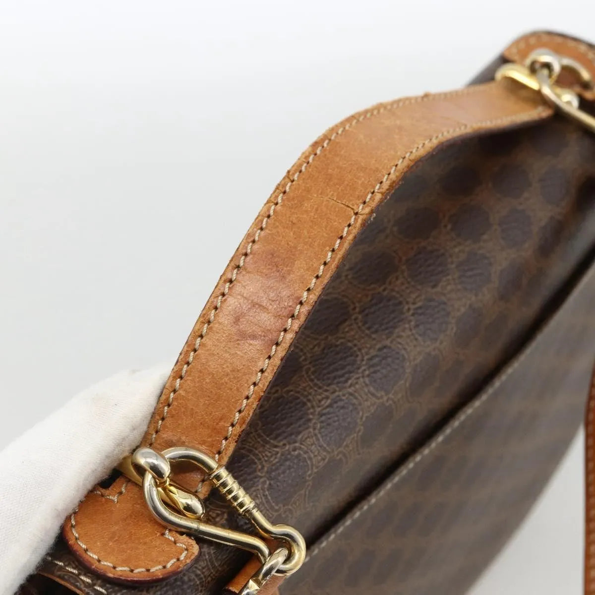 Celine Vintage Macadam Canvas And Leather Brown Canvas Handbag (Pre-Owned)