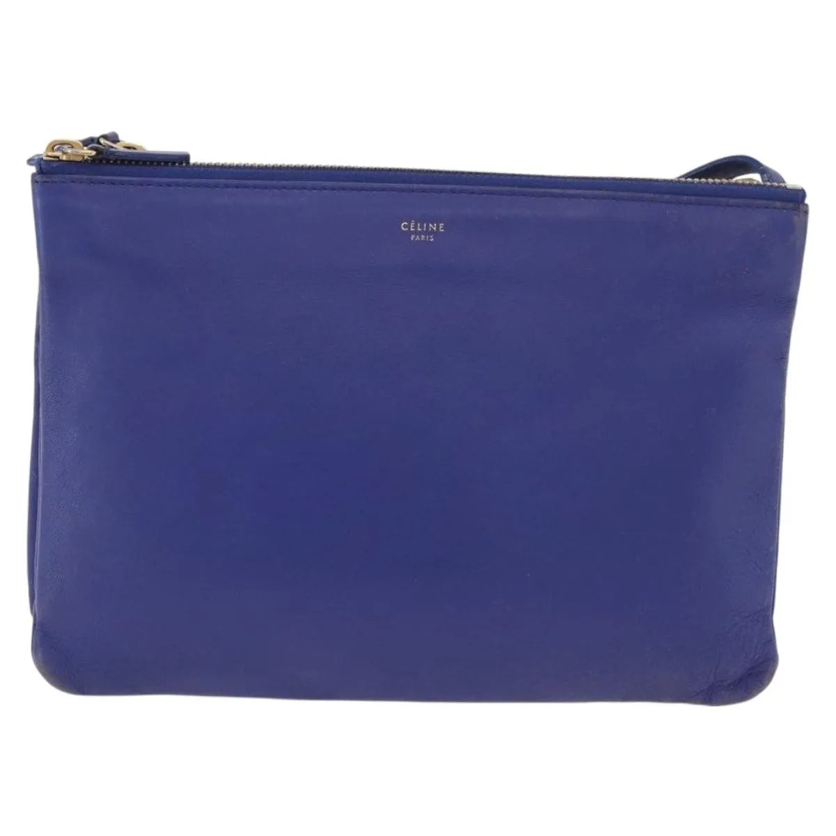Celine Trio Leather Blue Leather Shoulder Bag Bag (Pre-Owned)