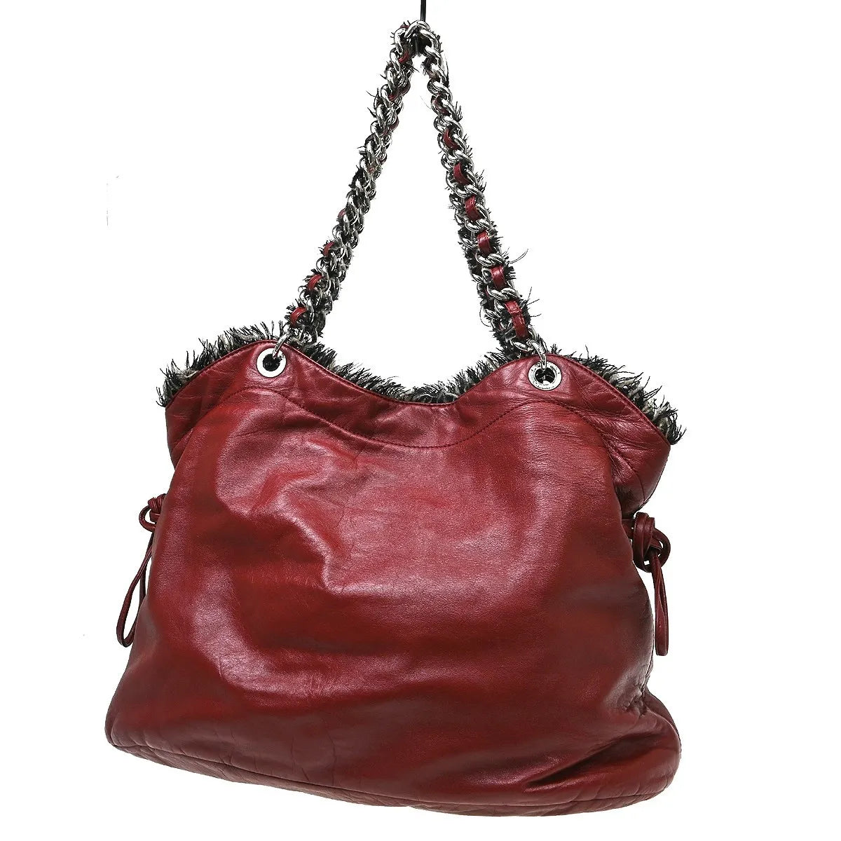 Chanel Funny Tweed Bon Bon Tote Lambskin Burgundy Leather Tote Bag Bag (Pre-Owned)