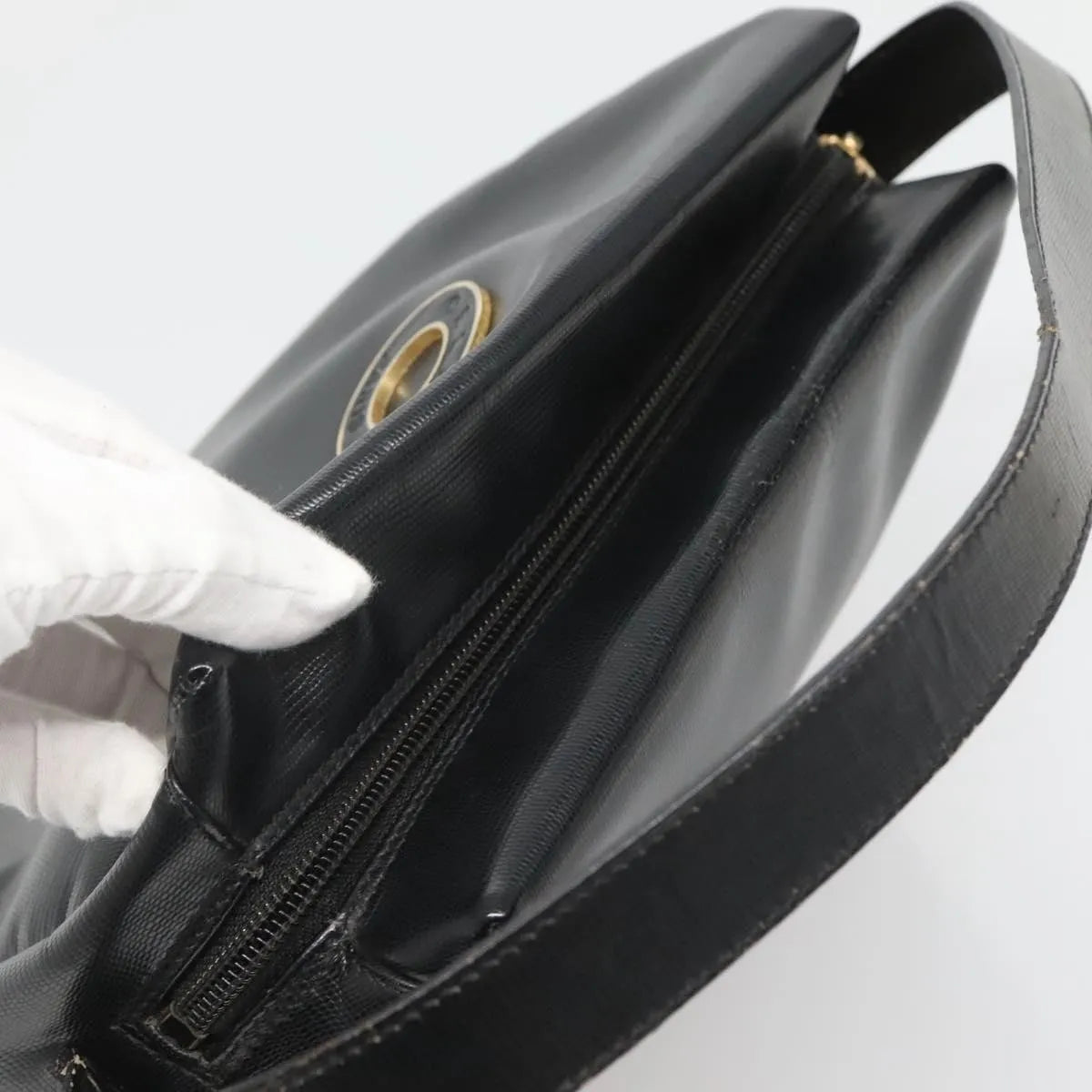 Celine Circle Logo Leather Black Leather Handbag (Pre-Owned)