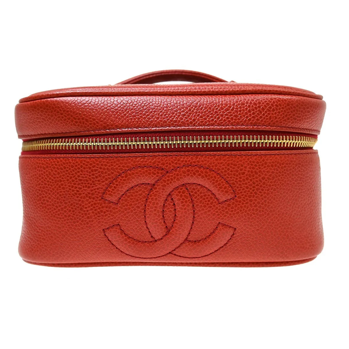 Chanel Vintage Timeless Cosmetic Case Caviar Red Leather Handbag (Pre-Owned)
