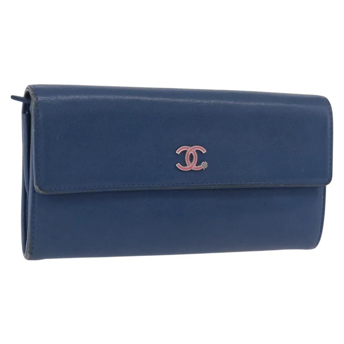 Chanel Lucky Clover Long Flap Wallet Leather Blue Leather Wallets Accessory (Pre-Owned)