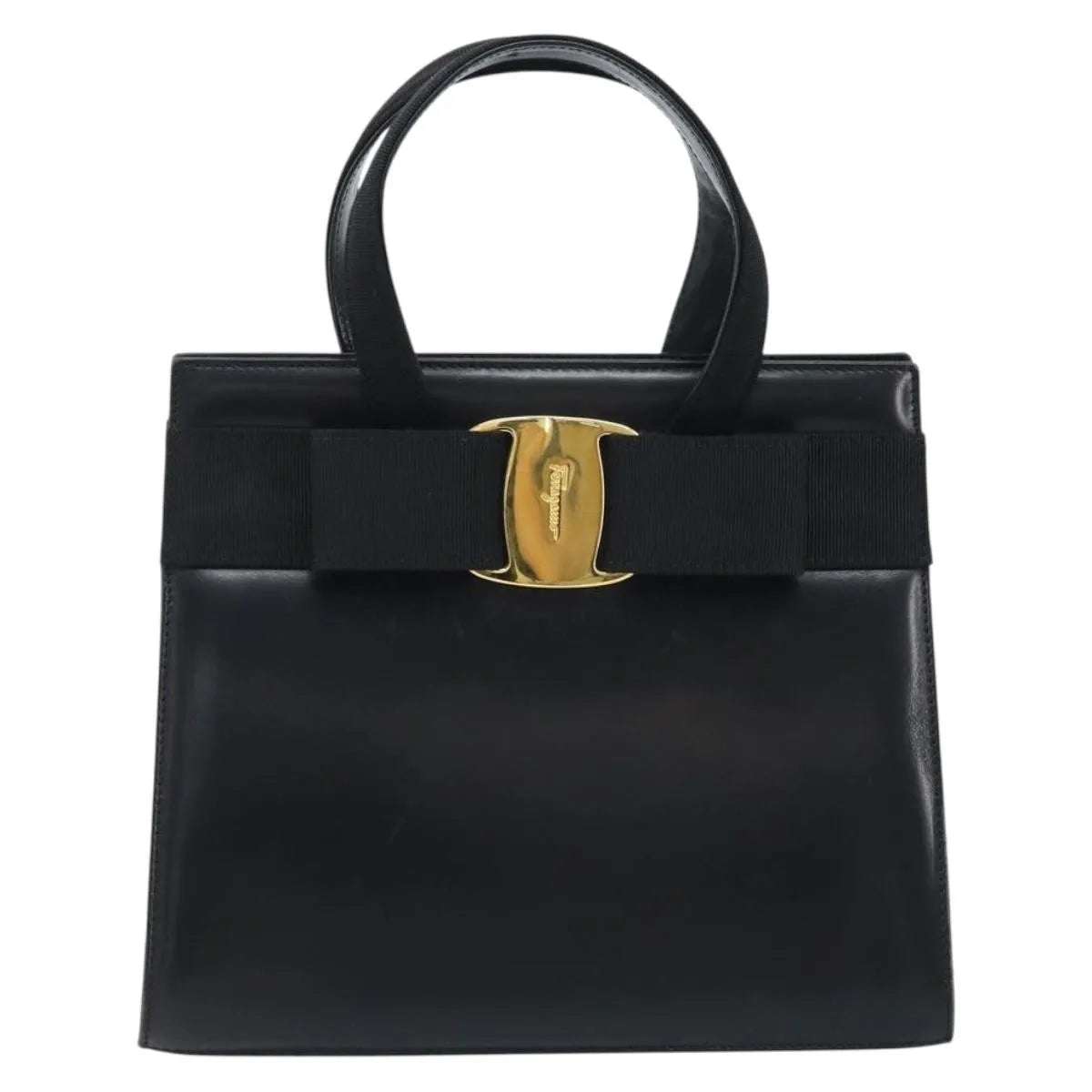 Salvatore Ferragamo Convertible Vara Bow Tote Leather Black Leather Handbag (Pre-Owned)