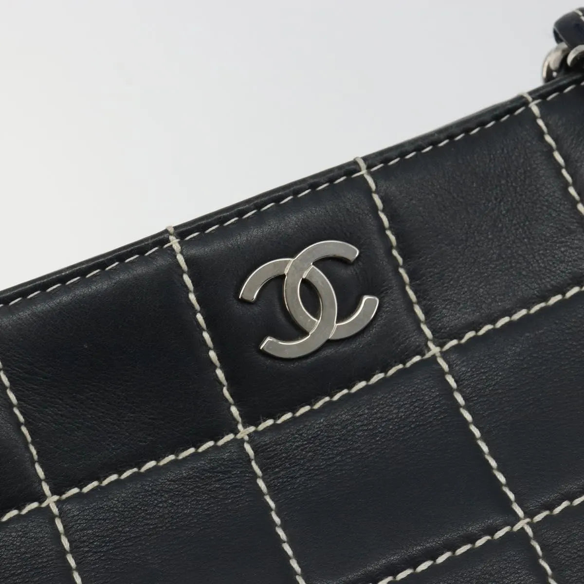 Chanel Vintage Chocolate Bar Tote Quilted Lambskin Navy Leather Tote Bag Bag (Pre-Owned)