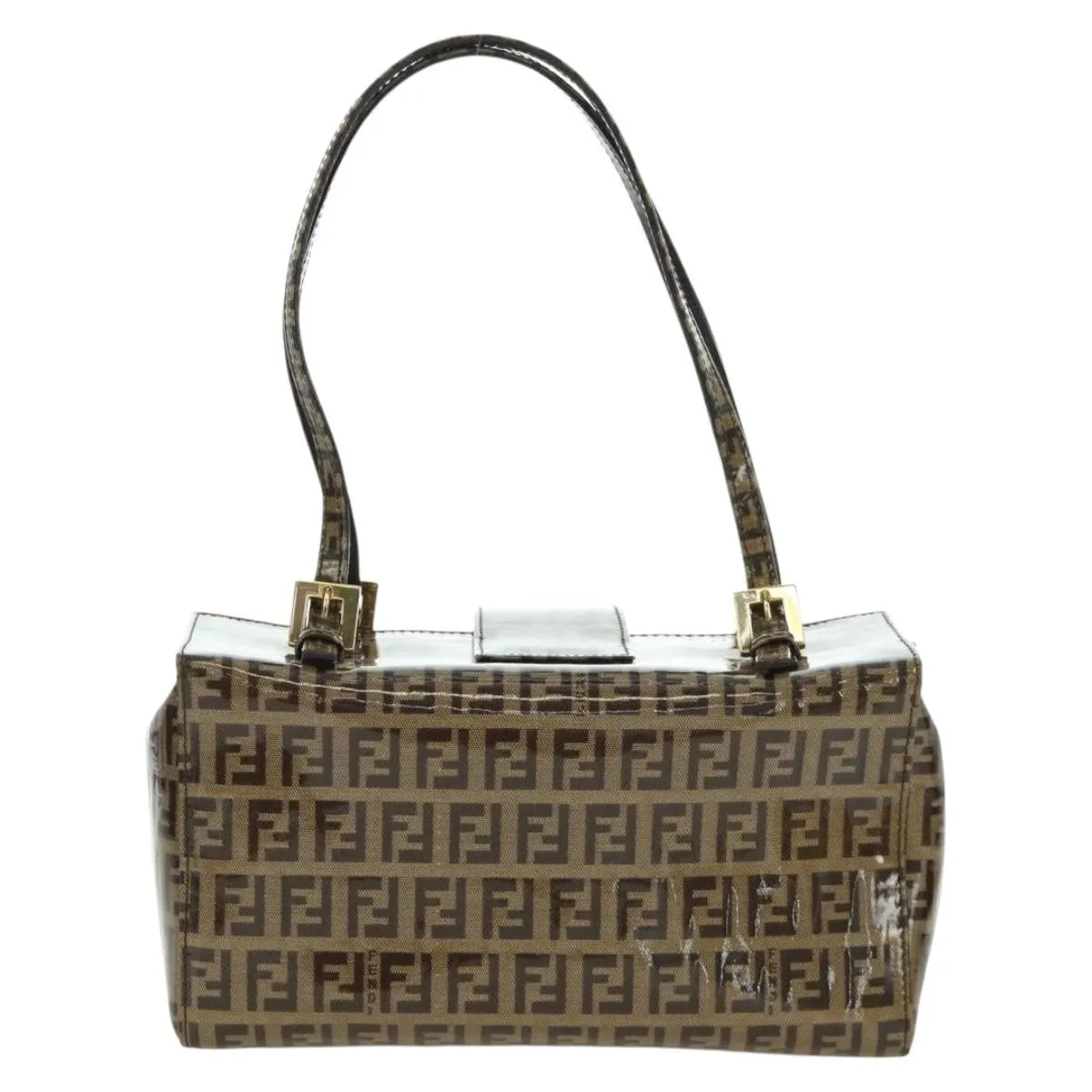 Fendi Mamma Baguette Zucca Patent Leather Brown Canvas Shoulder Bag Bag (Pre-Owned)