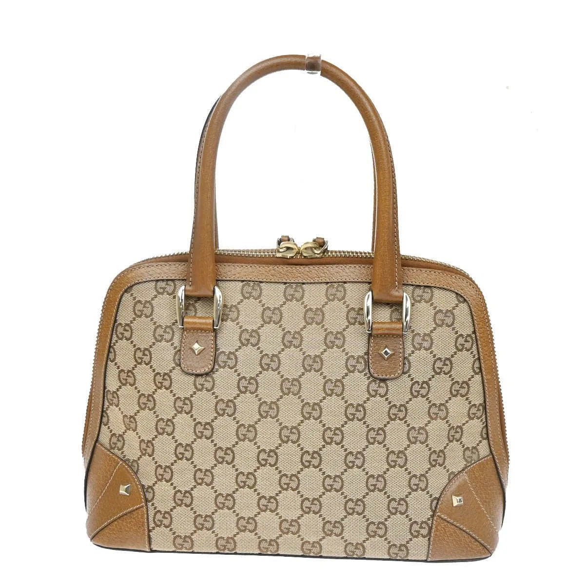 Gucci Vintage Boston Bag Monogram Canvas Brown Canvas Handbag (Pre-Owned)