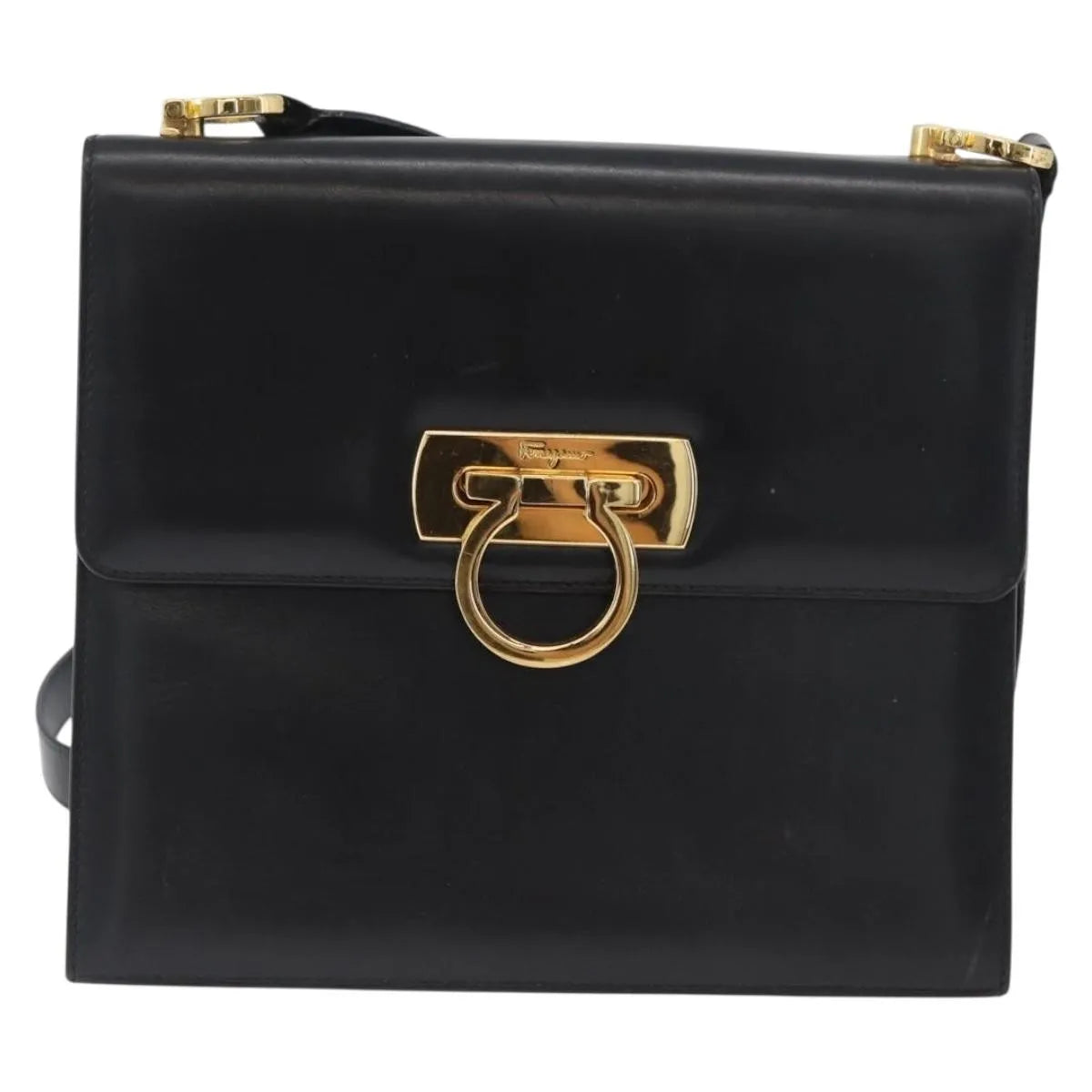 Salvatore Ferragamo Gancini Flap Leather Black Leather Shoulder Bag Bag (Pre-Owned)