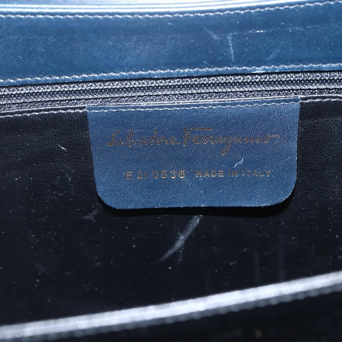 Salvatore Ferragamo Gancini Convertible Top Handle Leather Navy Leather Handbag (Pre-Owned)