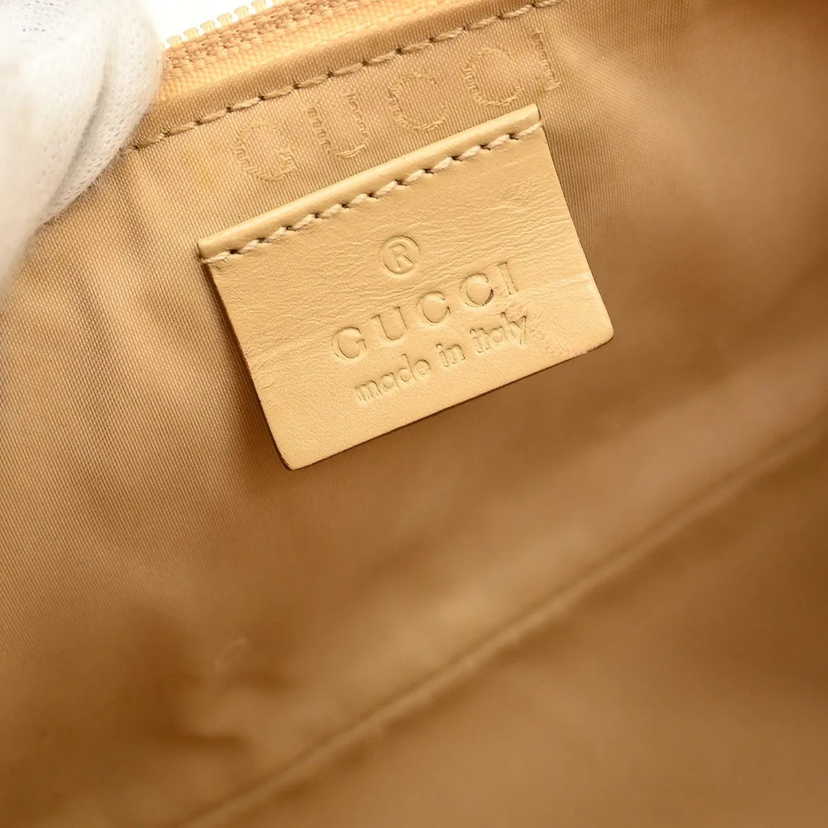 Gucci Web Boat Pochette Gg Canvas Beige Canvas Handbag (Pre-Owned)